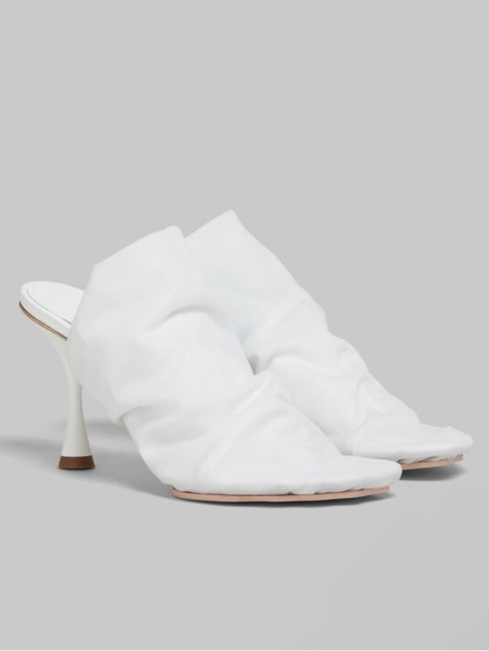 Marni White Stretch Ruched Mule Sandals